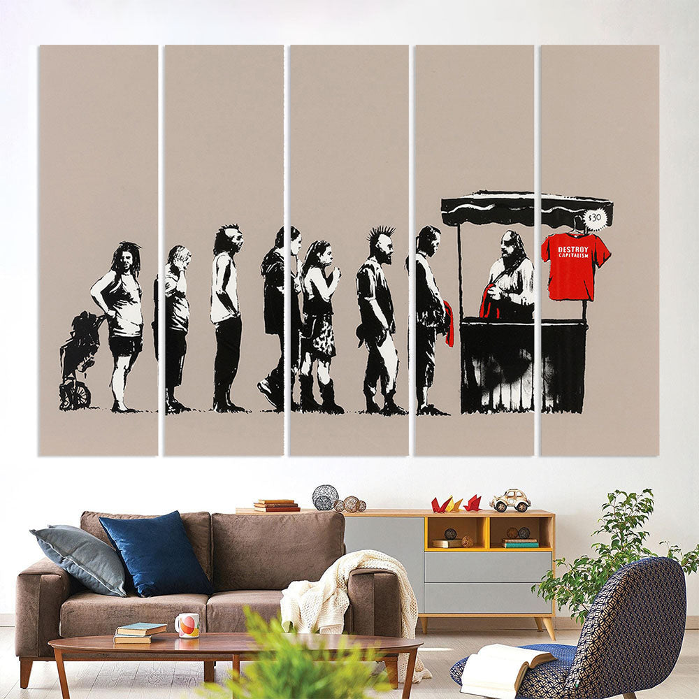 Banksy Destroy Capitalism - Graffiti Pop Art Canvas Wall Art