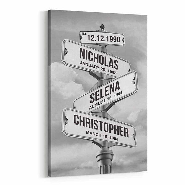 Custom Family Street Sign, Multi-Name Canvas Print